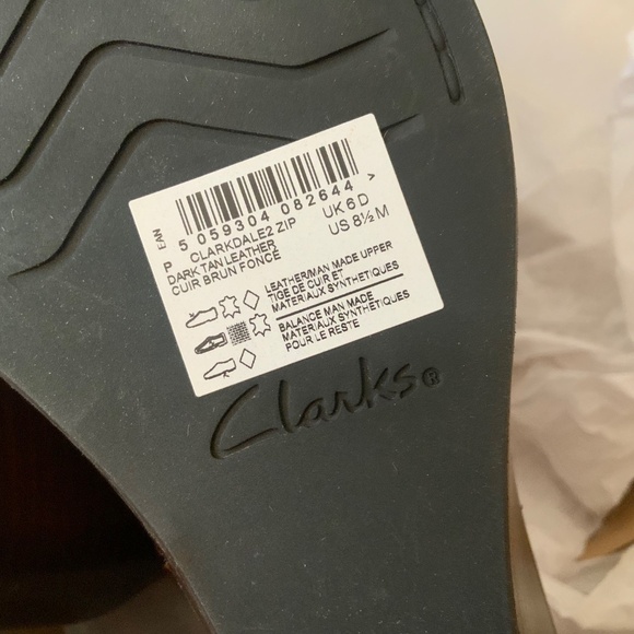 CLARKS CLARKSDALE 2 Dark Tan Leather Booties Double Zipper Wedge Ankle Boots 8.5 - Picture 10 of 10